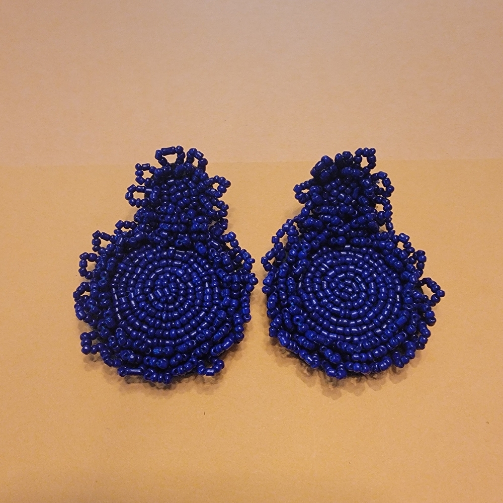 Purple Seed Bead Flower Earrings
